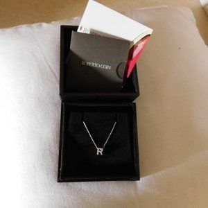 Authentic Roberto Coin 18K white gold and diamond pendants Love Letter R